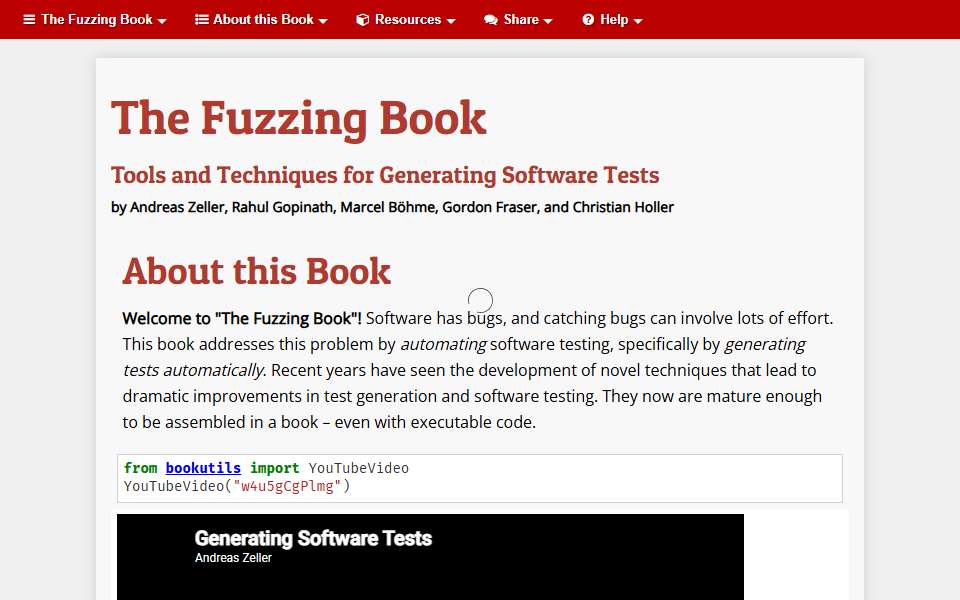 Screenshot of www.fuzzingbook.org captured 2026-07-20