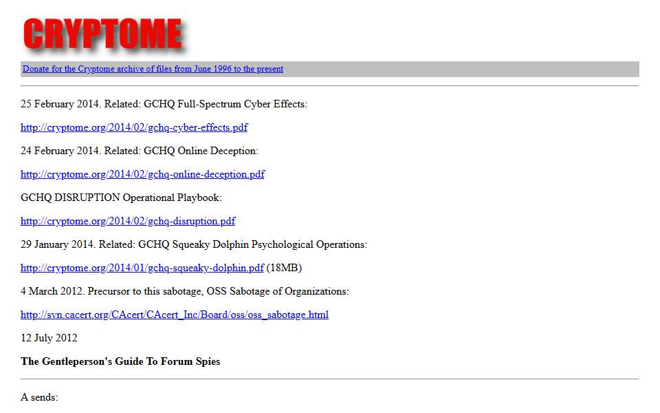 Screenshot of cryptome.org captured 2026-07-20