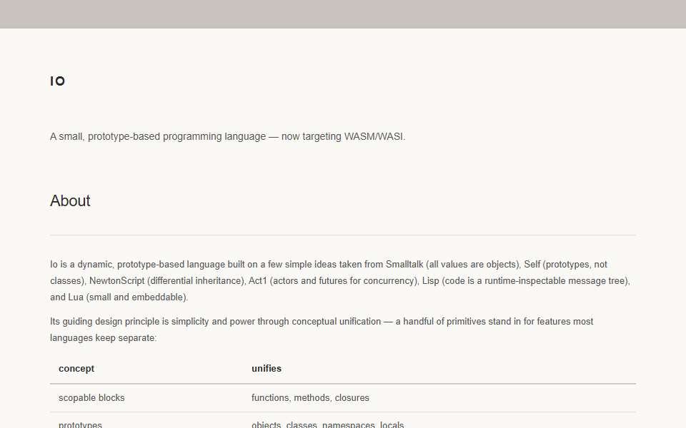 Screenshot of iolanguage.org captured 2026-07-20