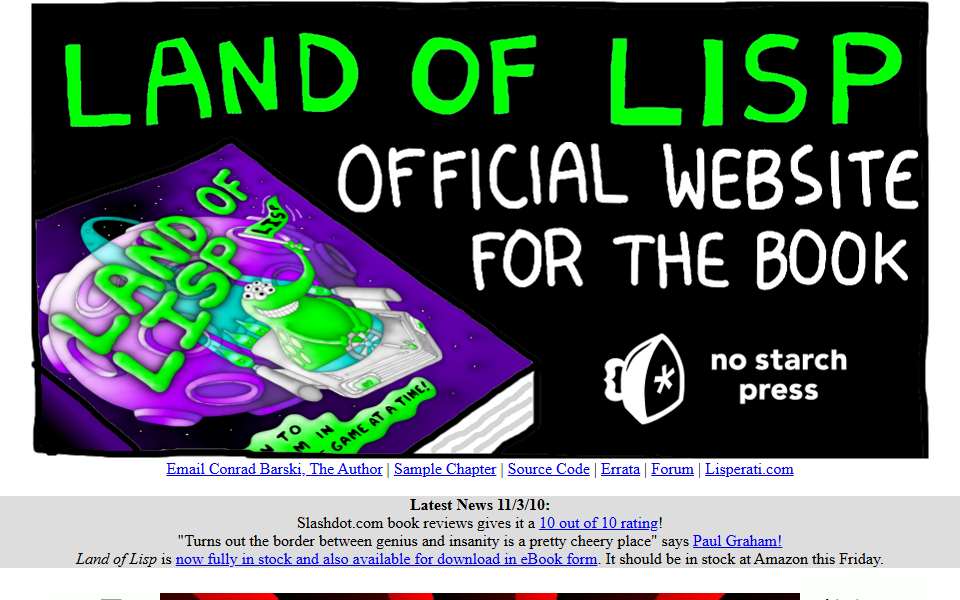Screenshot of landoflisp.com captured 2026-07-20