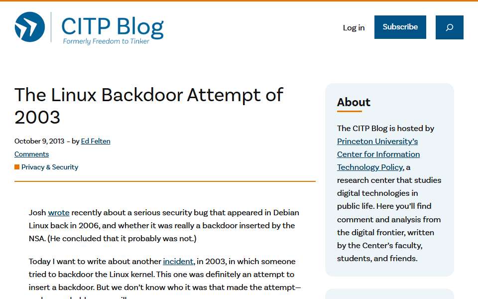 Screenshot of freedom-to-tinker.com captured 2026-07-20