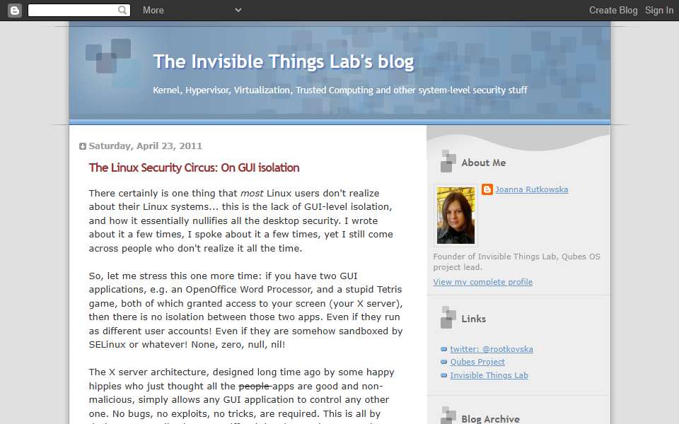 Screenshot of theinvisiblethings.blogspot.com captured 2026-07-20