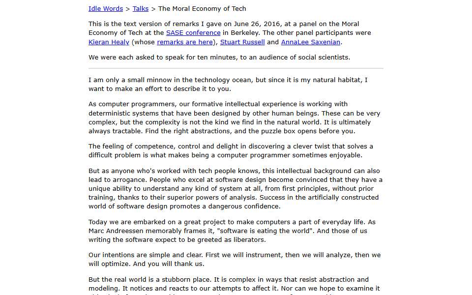 Screenshot of idlewords.com captured 2026-07-20