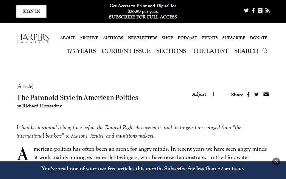 Screenshot of harpers.org captured 2026-07-20
