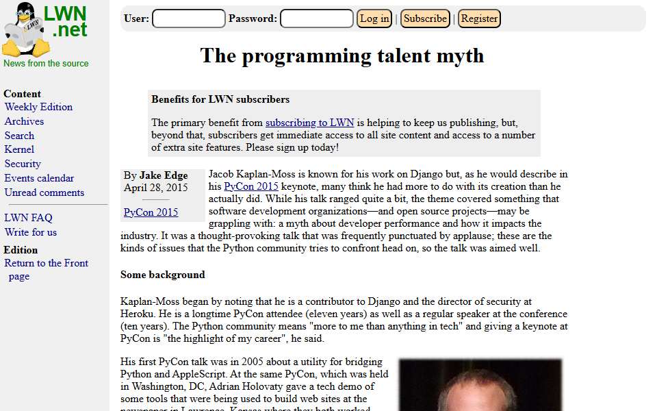 Screenshot of lwn.net captured 2026-07-20
