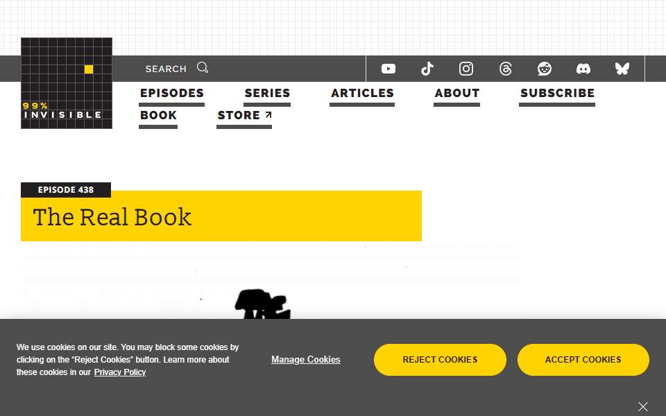 Screenshot of 99percentinvisible.org captured 2026-07-20