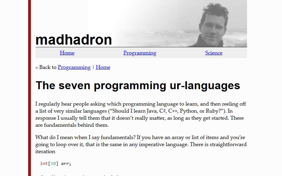 Screenshot of madhadron.com captured 2026-07-20