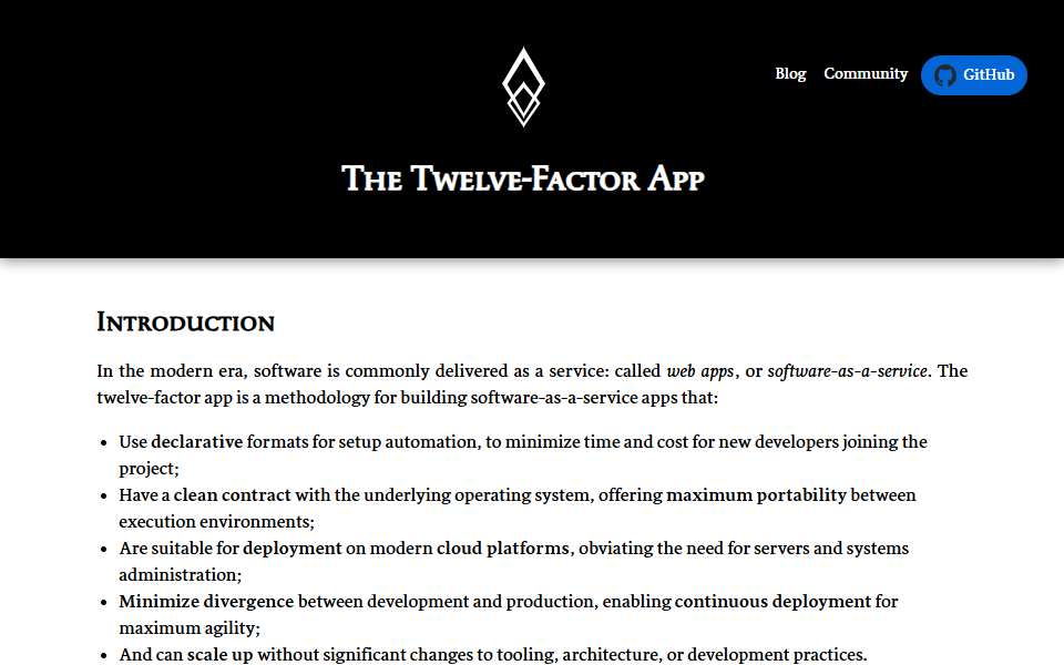 Screenshot of 12factor.net captured 2026-07-20