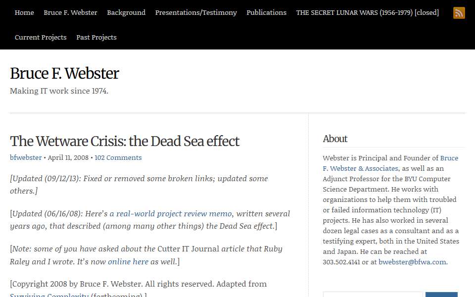 Screenshot of brucefwebster.com captured 2026-07-20