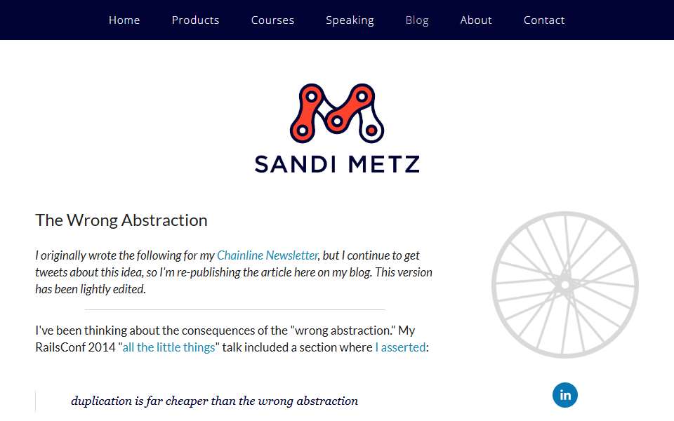 Screenshot of www.sandimetz.com captured 2026-07-20