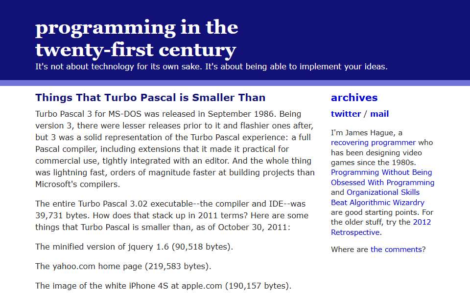 Screenshot of prog21.dadgum.com captured 2026-07-20