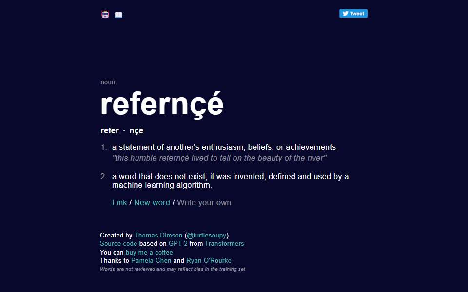 Screenshot of www.thisworddoesnotexist.com captured 2026-07-20