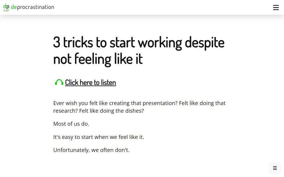 Screenshot of www.deprocrastination.co captured 2026-07-20