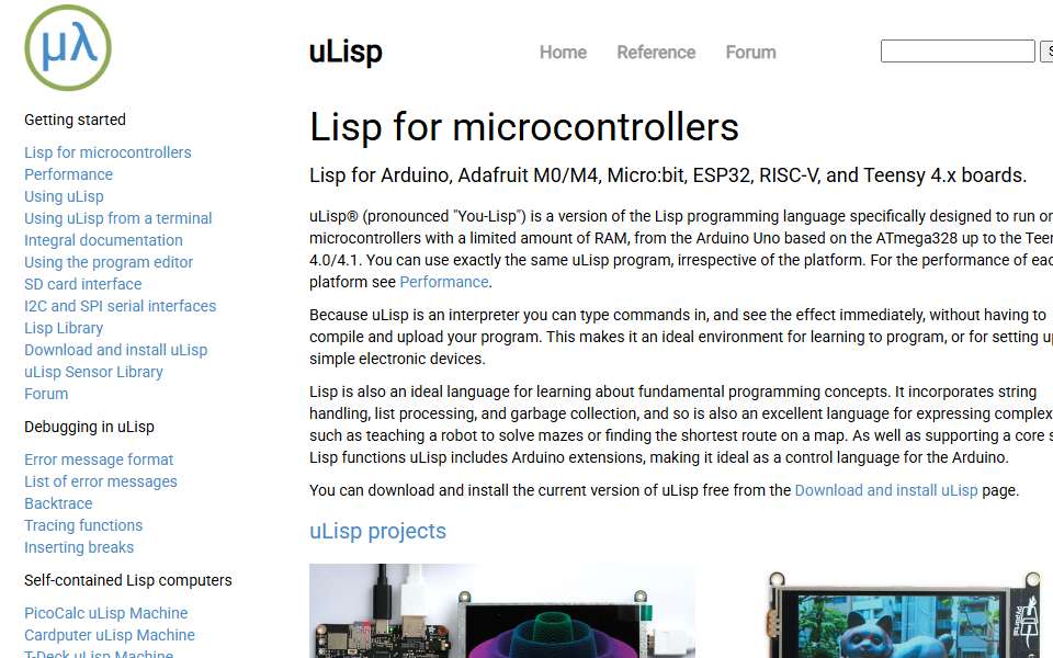 Screenshot of www.ulisp.com captured 2026-07-20