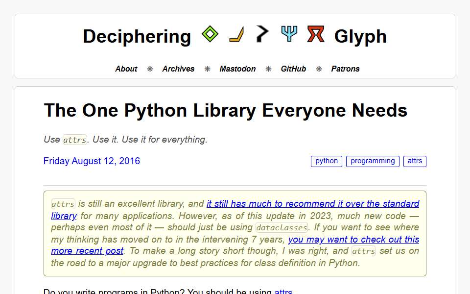 Screenshot of glyph.twistedmatrix.com captured 2026-07-20