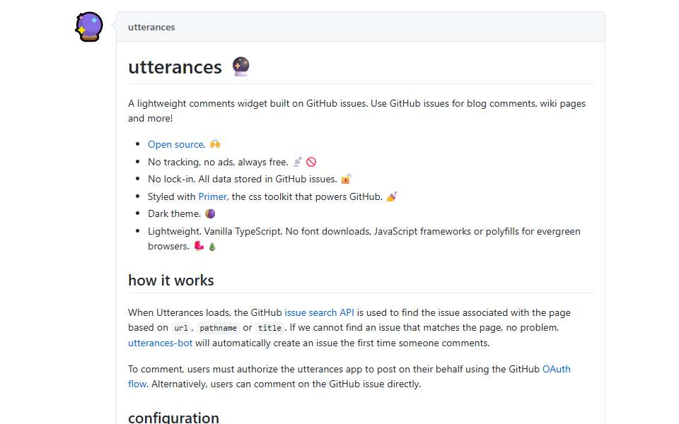 Screenshot of utteranc.es captured 2026-07-20
