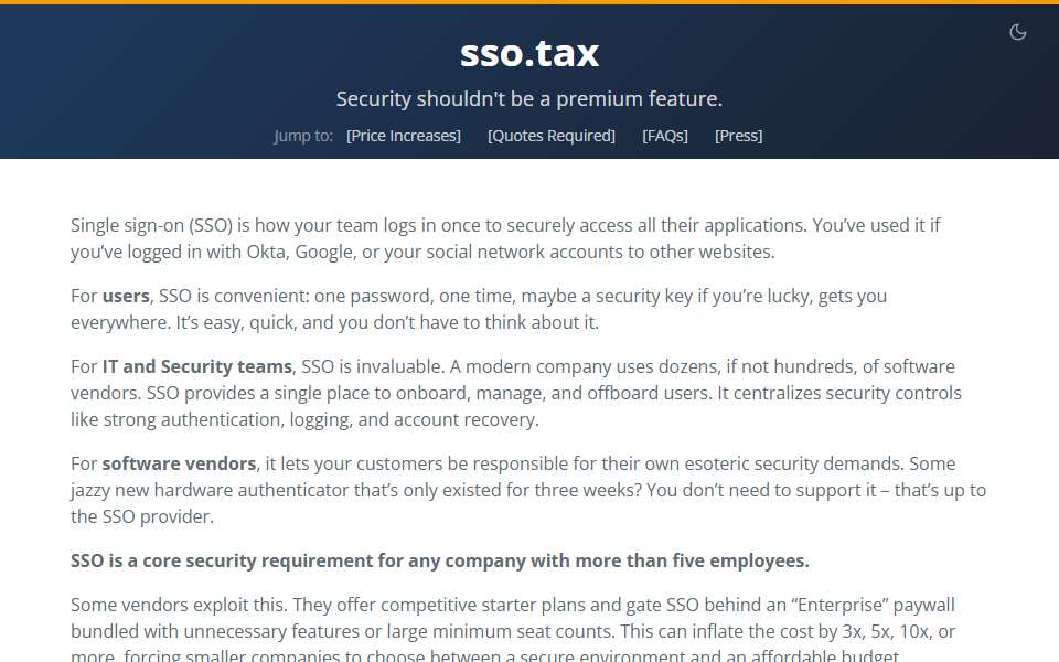 Screenshot of sso.tax captured 2026-07-20