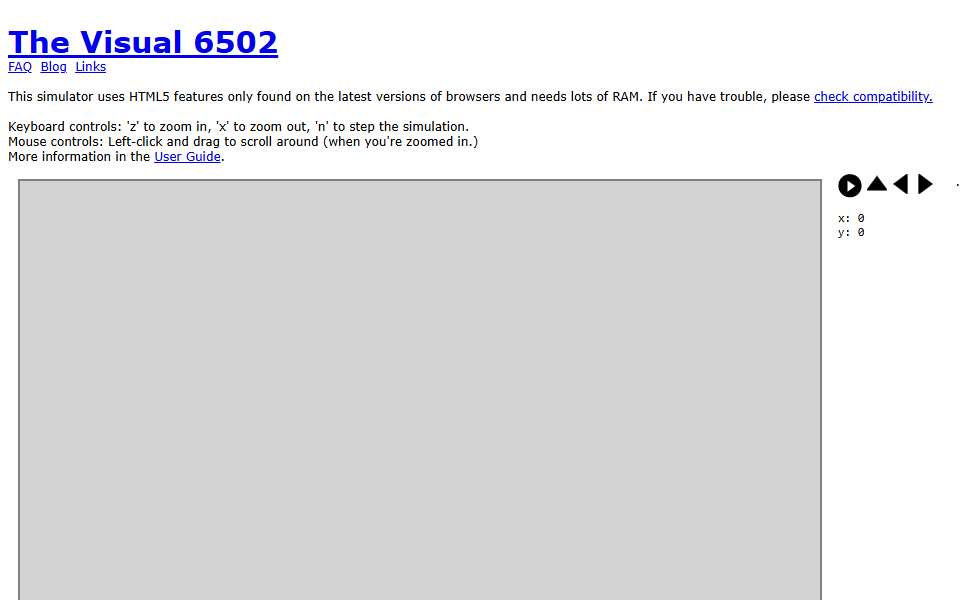Screenshot of visual6502.org captured 2026-07-20
