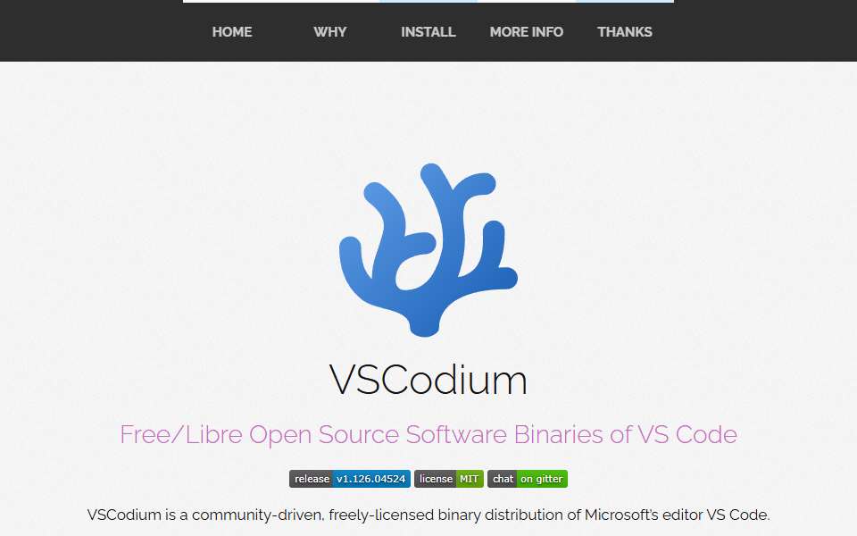 Screenshot of vscodium.com captured 2026-07-20