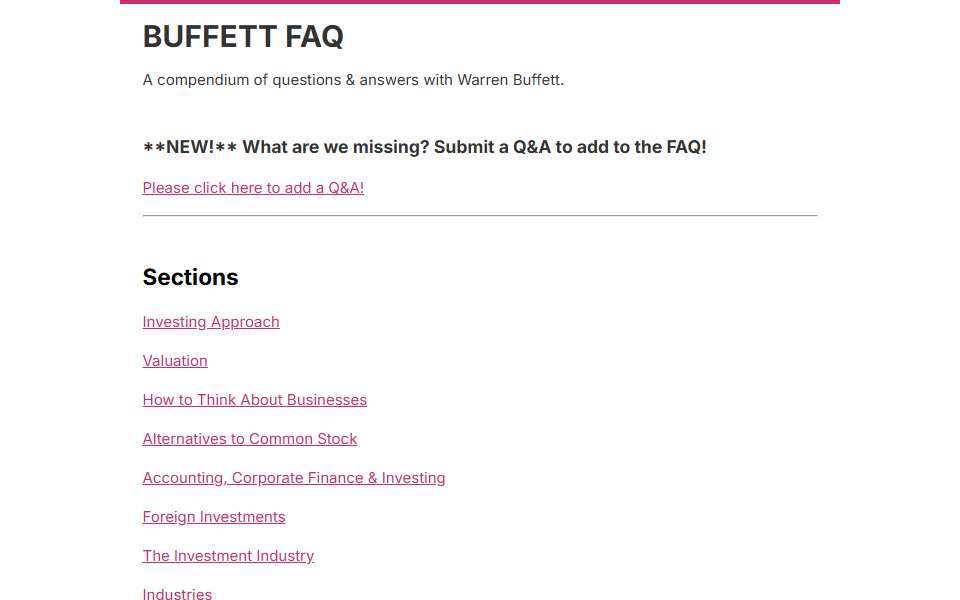 Screenshot of buffettfaq.com captured 2026-07-20