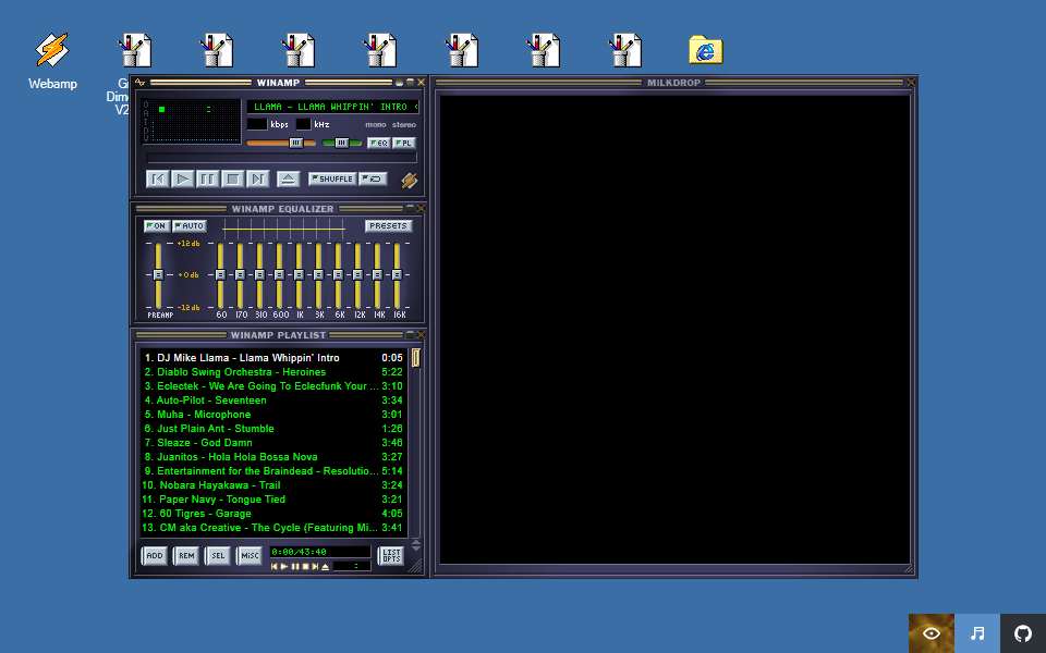 Screenshot of webamp.org captured 2026-07-20