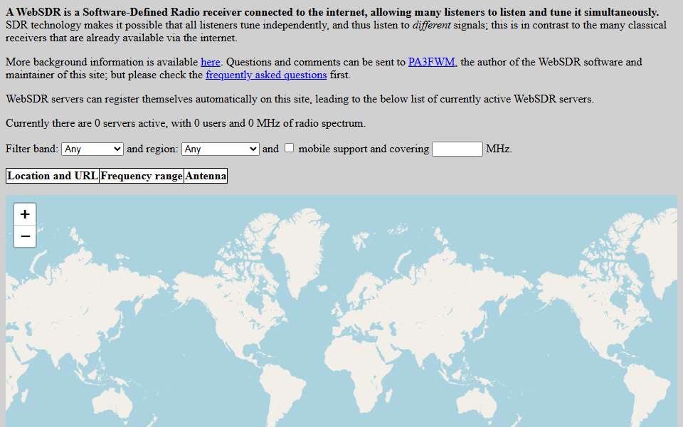 Screenshot of websdr.org captured 2026-07-20