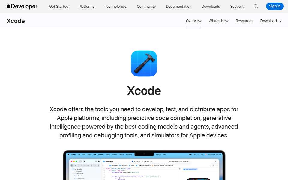 Screenshot of developer.apple.com captured 2026-07-20