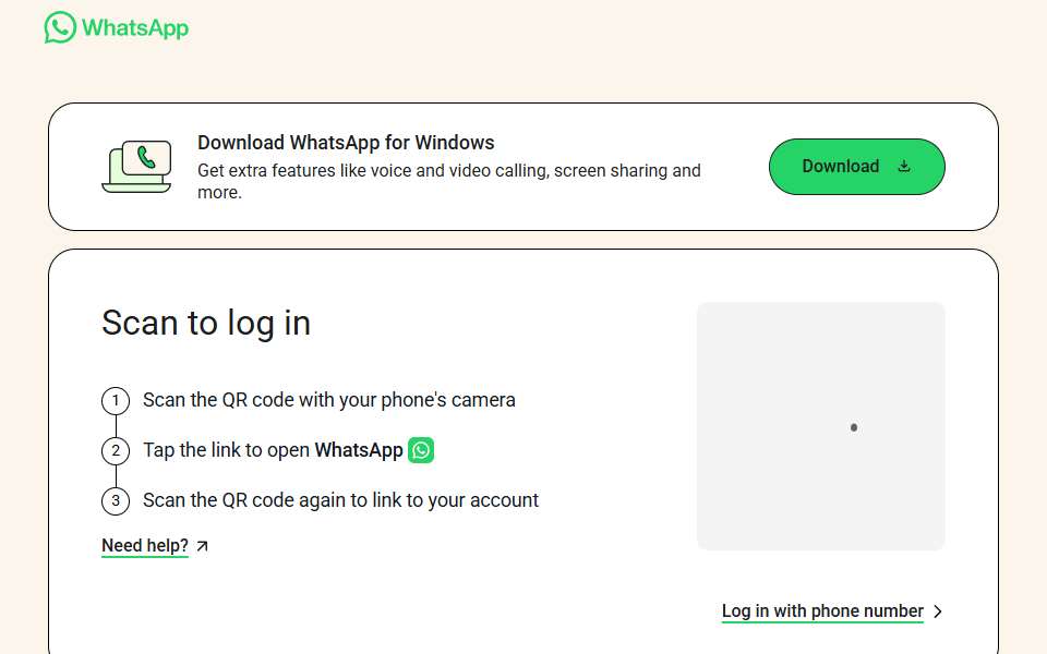Screenshot of web.whatsapp.com captured 2026-07-20