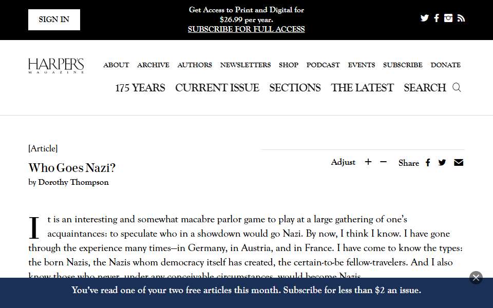 Screenshot of harpers.org captured 2026-07-20