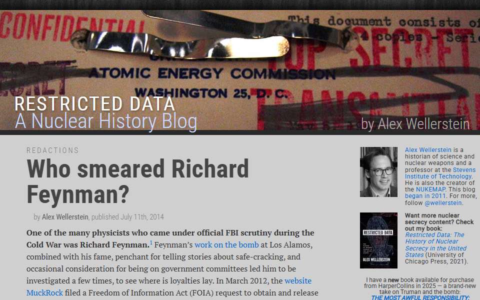 Screenshot of blog.nuclearsecrecy.com captured 2026-07-20
