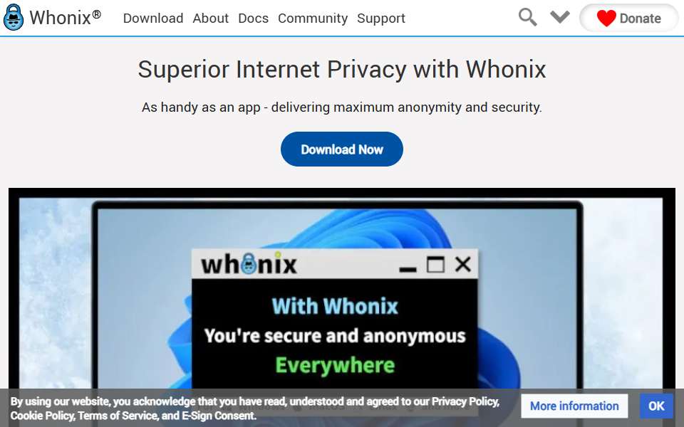 Screenshot of www.whonix.org captured 2026-07-20