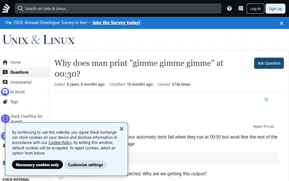 Screenshot of unix.stackexchange.com captured 2026-07-20