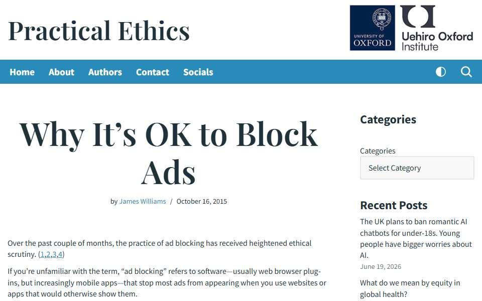 Screenshot of blog.practicalethics.ox.ac.uk captured 2026-07-20