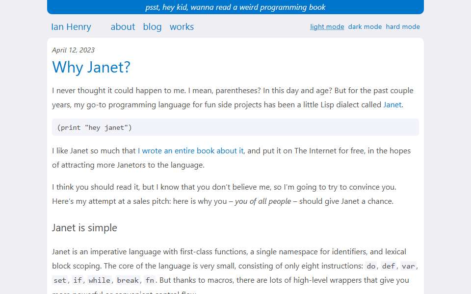 Screenshot of ianthehenry.com captured 2026-07-20