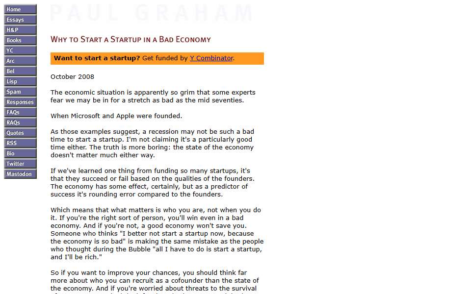 Screenshot of paulgraham.com captured 2026-07-20