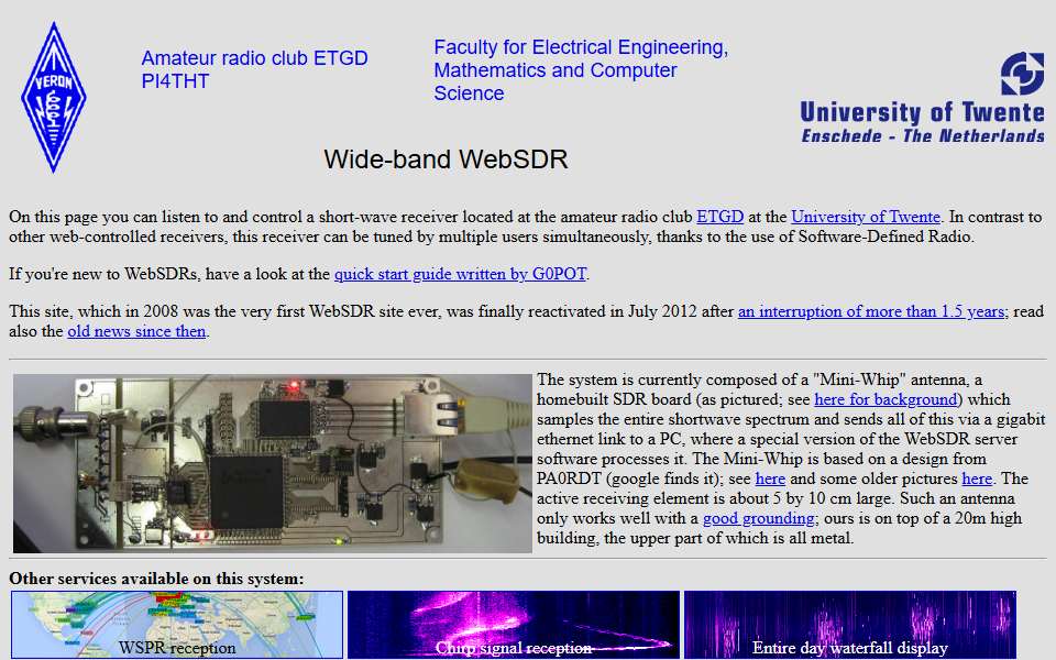 Screenshot of websdr.ewi.utwente.nl captured 2026-07-20