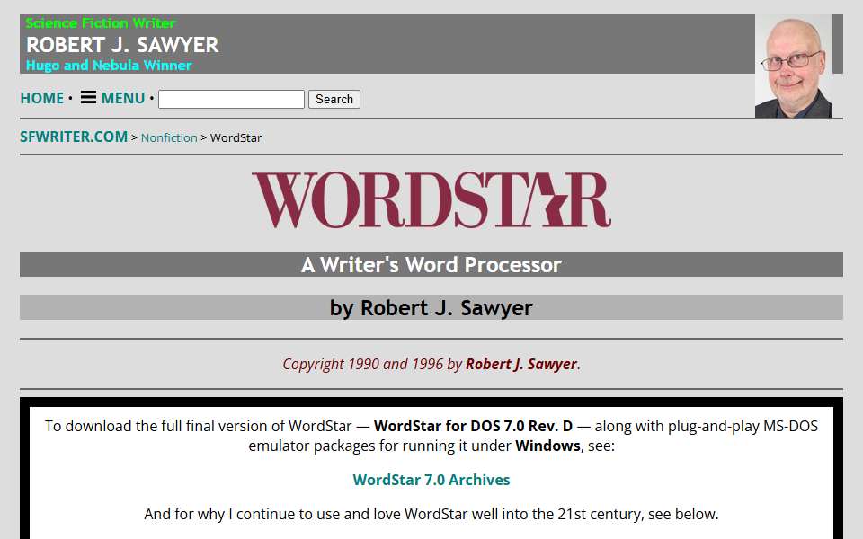 Screenshot of sfwriter.com captured 2026-07-20