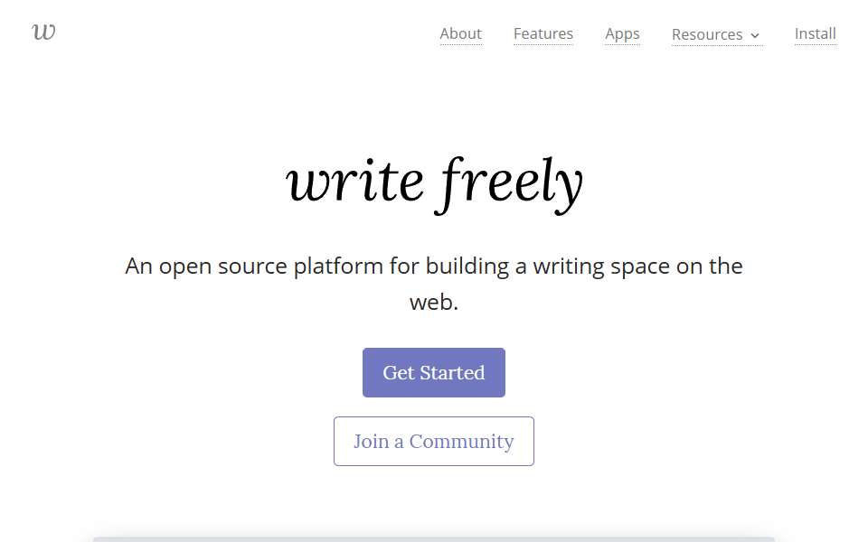 Screenshot of writefreely.org captured 2026-07-20