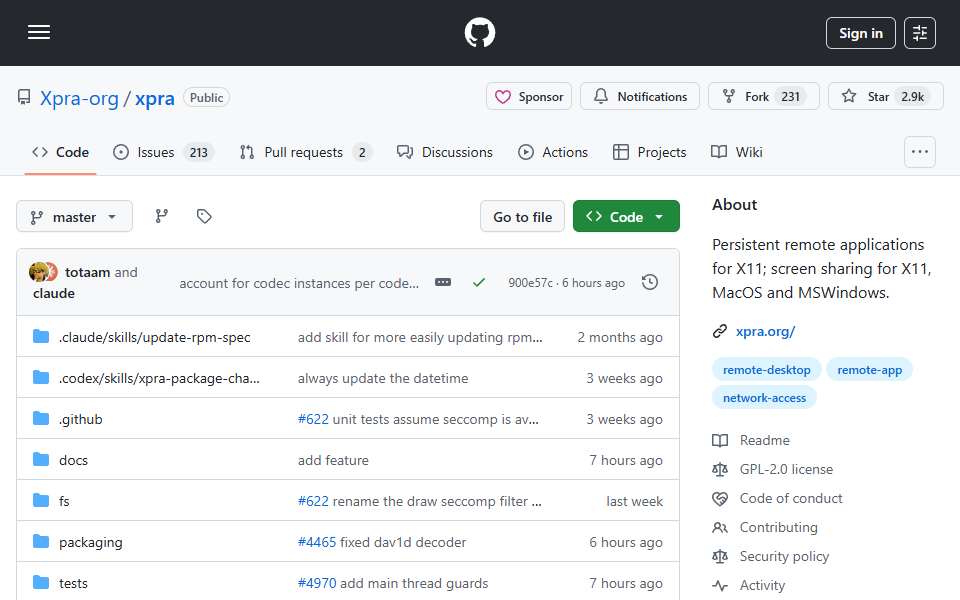Screenshot of xpra.org captured 2026-07-20