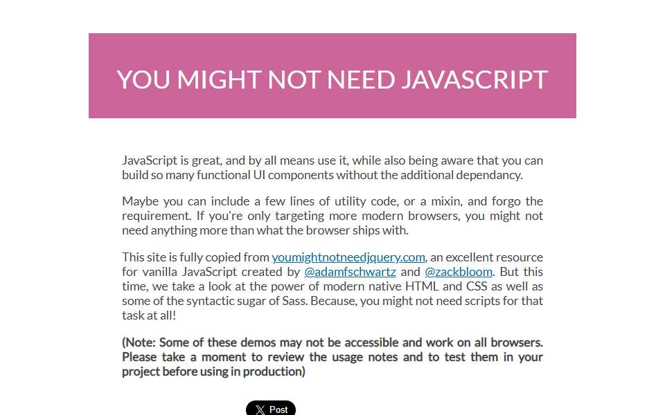 Screenshot of youmightnotneedjs.com captured 2026-07-20