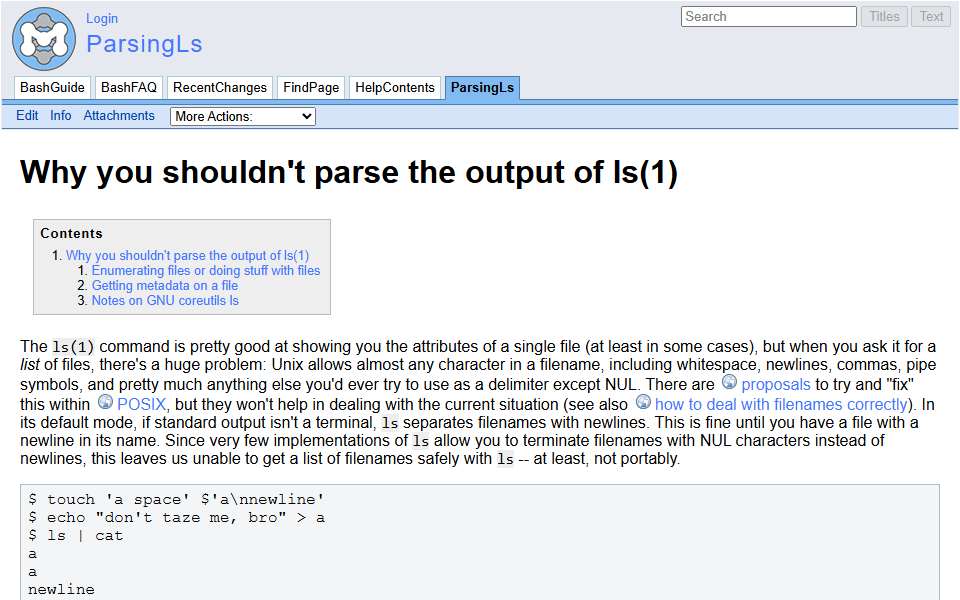 Screenshot of mywiki.wooledge.org captured 2026-07-20