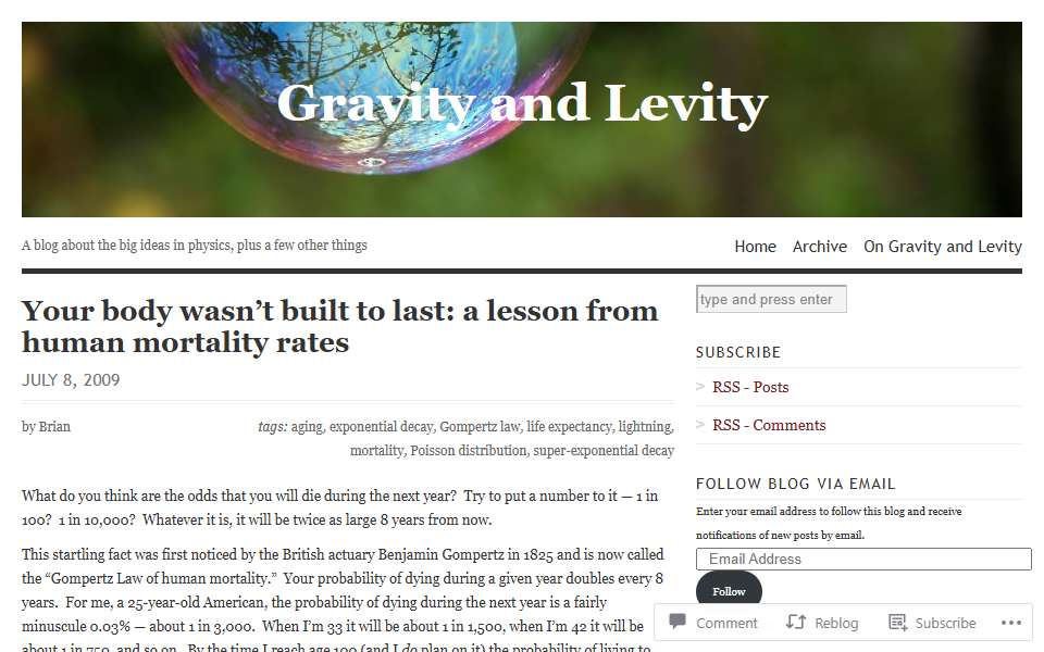 Screenshot of gravityandlevity.wordpress.com captured 2026-07-20