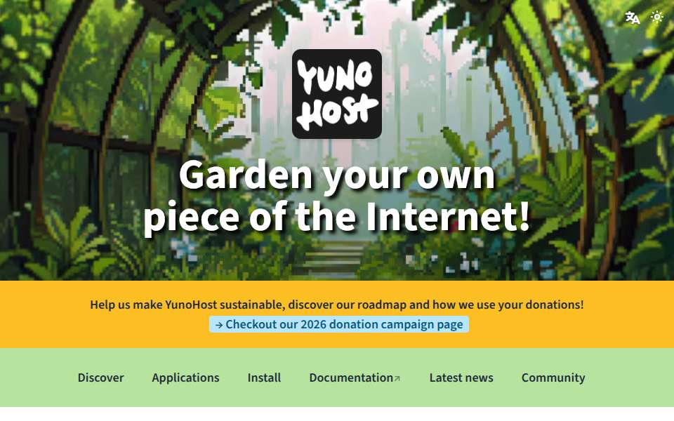 Screenshot of yunohost.org captured 2026-07-20
